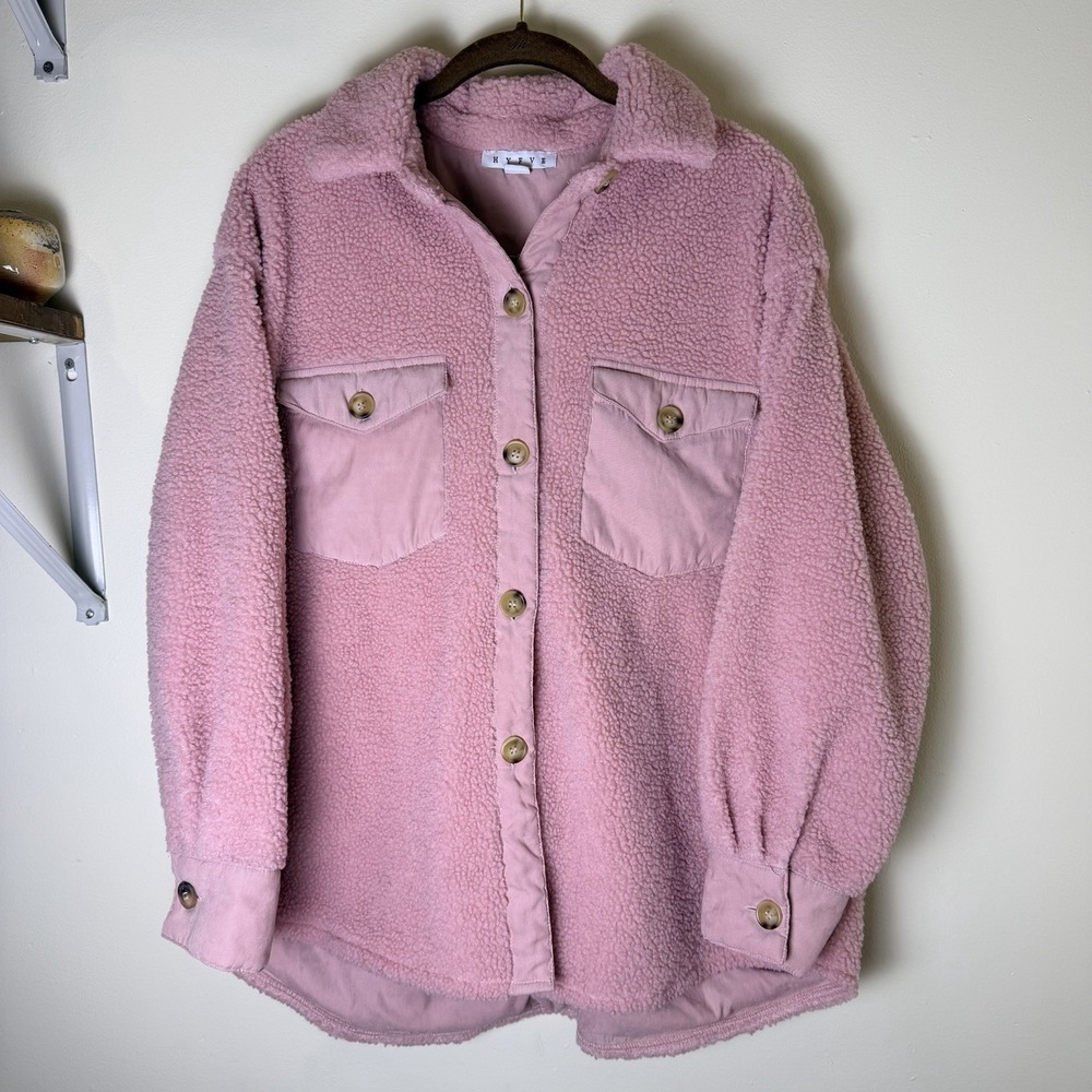 HYFVE Women's L Pink Sherpa Fleece Button Accent Pockets Jacket Coat